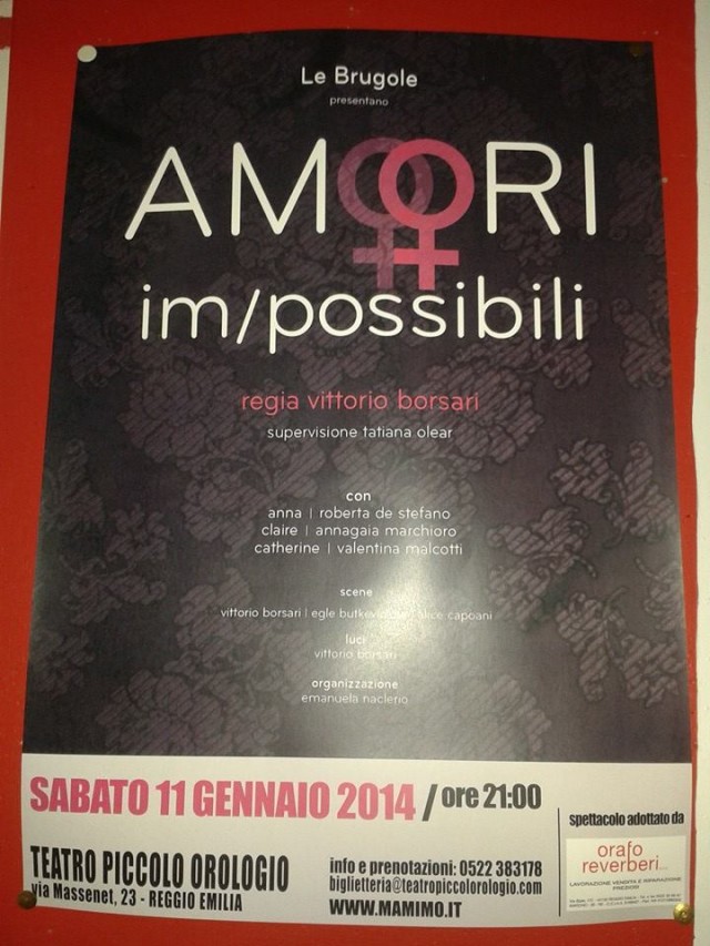 AMORI IM POSSIBILI, BRUGOLE, teatro, reggio emilia,